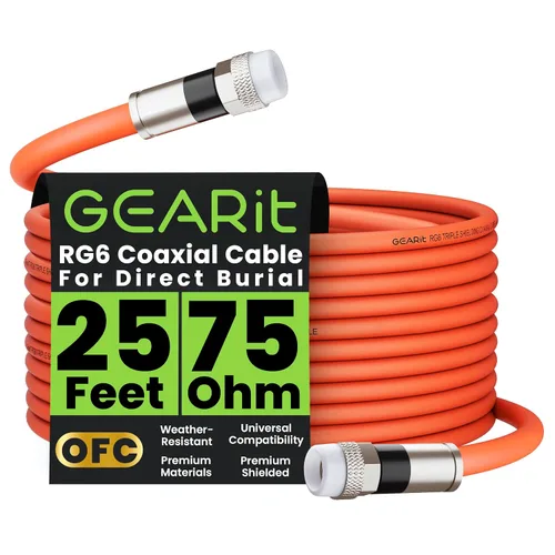 Vista 14 de GEARit Cable coaxial para enterramiento directo (15 pies) RG6 70 ohmios RF impermeable subterráneo en pared con protector de goma, Internet de alta