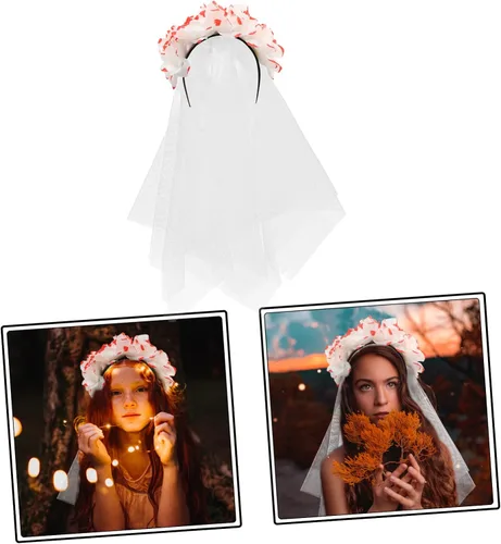 Vista 7 de SOIMISS Rose Flower Headband Halloween Rose Hair Day of The Dead Hair Band Rose Floral Veil Rose Veil Headband Mexican Flower Garland Headpiece
