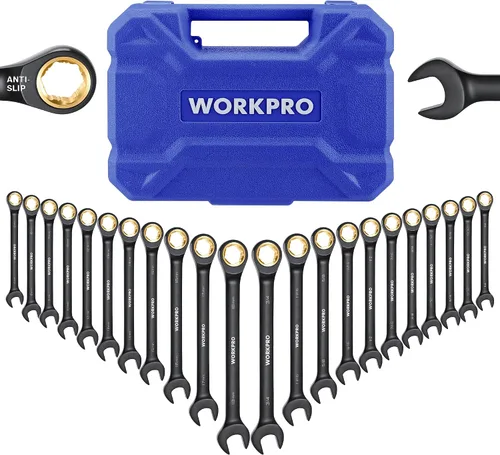Vista 9 de WORKPRO Juego de llaves de trinquete de 22 piezas con cabezal flexible de 180°, diente antideslizante, juegos de llaves combinadas con caja