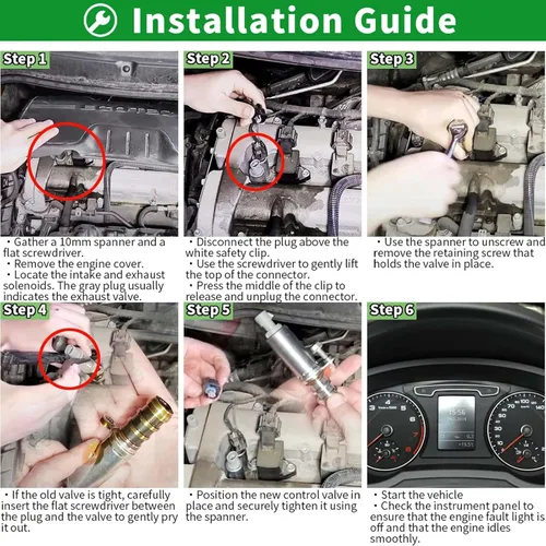 Vista 8 de Válvula Solenoide del Actuador de Posición del Árbol de Levas de Admisión y Escape Kit de Control de Aceite VVT Compatible con Chevy, Saturn