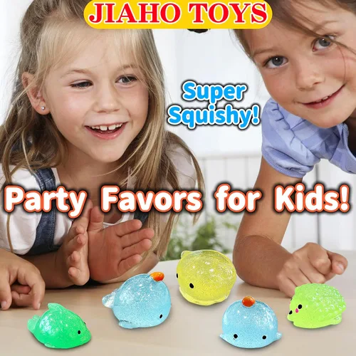 Vista 5 de 4 piezas de juguetes blandos Jumbo Glitter Mochi para niños, juguetes Kawaii, juguetes sensoriales de animales marinos para premios de clase