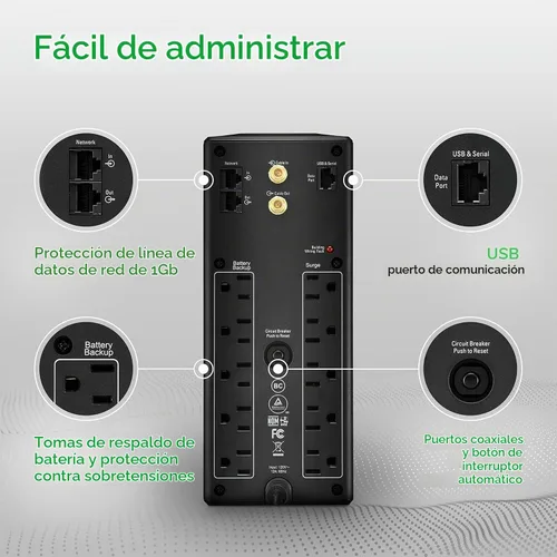 Vista 2 de APC UPS 1500VA/900W batería de reserva para PC, electrónica de oficina, BX1500M Back-UPS Pro UPS for home offices. 10 outlets, LCD, AVR, surge