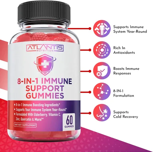 Vista 3 de Atlantis Nutrition Gomitas de apoyo inmunológico 8 en 1 con saúco Suplemento inmunológico con saúco, quercetina, zinc, vitamina C - Potenciadores