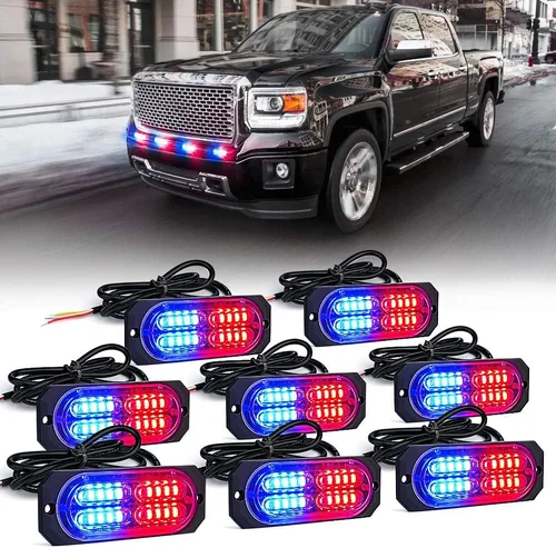 Vista 14 de Xprite Kit de luces estroboscópicas de emergencia con 20 luces LED de montaje empotrado en superficie de color ámbar, ultradelgado, salpicadero