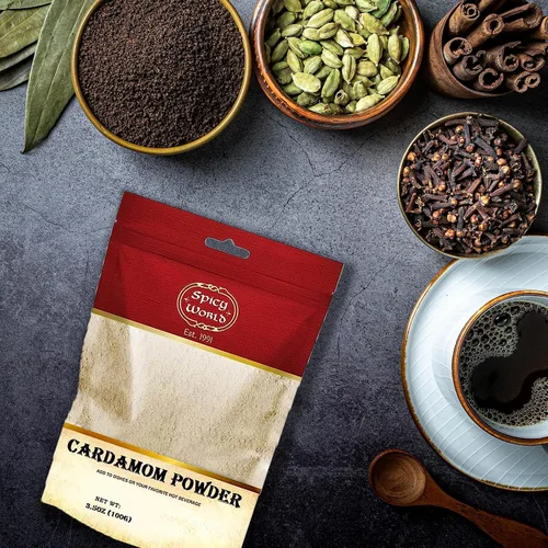 Vista 6 de Spicy World Polvo de cardamomo molido (cardamomo) bolsa de 3.5 onzas
