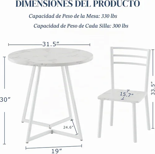 Vista 6 de VECELO Juego de mesa de comedor redonda pequeña para 2, mesa de madera con marco de metal fuerte, comedor moderno con sillas para cocina, rincón