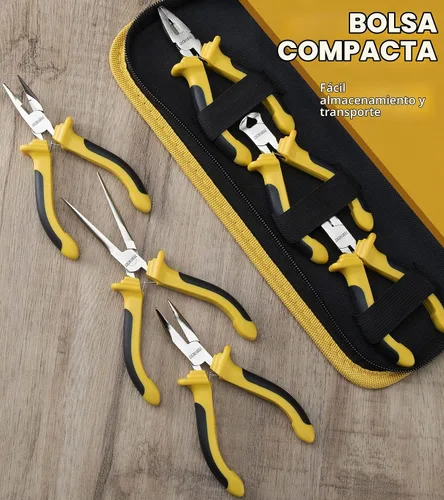 Vista 5 de DOWELL Juego de 6 alicates pequeños con punta de aguja, diagonal, punta de nariz doblada y línea para hacer manualidades, reparar dispositivos