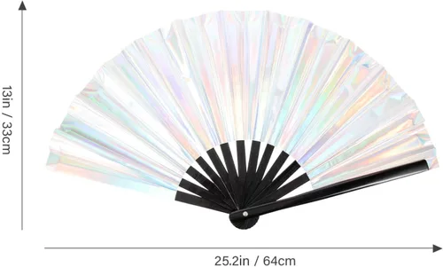 Vista 6 de EXCEART Abanico plegable para rave, ventilador de mano plegable holográfico chino japonés de bambú para festivales de Halloween, fiestas