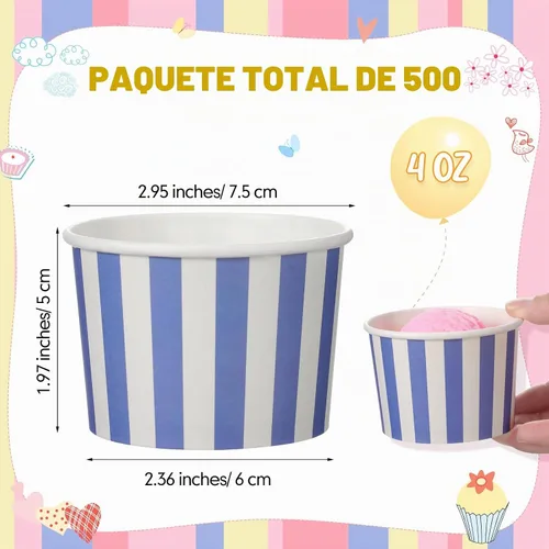 Vista 2 de Zeyune 500 tazas de helado de 4 onzas desechables a granel para helado, tazas de yogur y postre, cuencos de sopa desechables para aperitivos