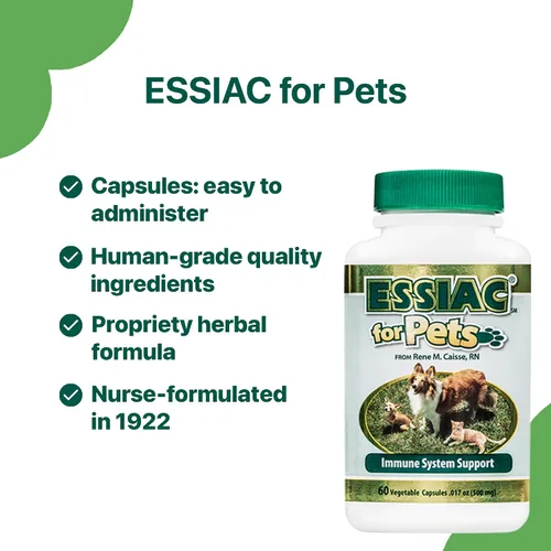 Vista 4 de Soporte del sistema inmunológico para mascotas, de Essiac Canada, 60 cápsulas