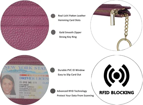 Vista 3 de Monedero delgado con bloqueo RFID, con bolsillo frontal para monedas, tarjetero, para mujer