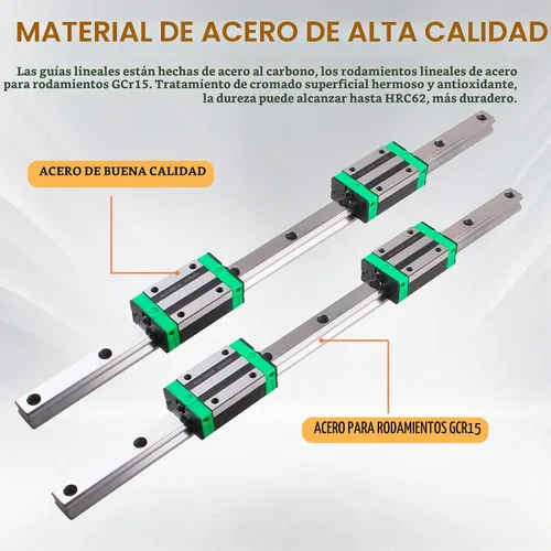 Vista 2 de Kit de 2 rieles lineales HGR15-400MM con 4 bloques de rodamientos, 1 tornillo de bola SFU1204-400MM con tuerca de tornillo de bola deflector