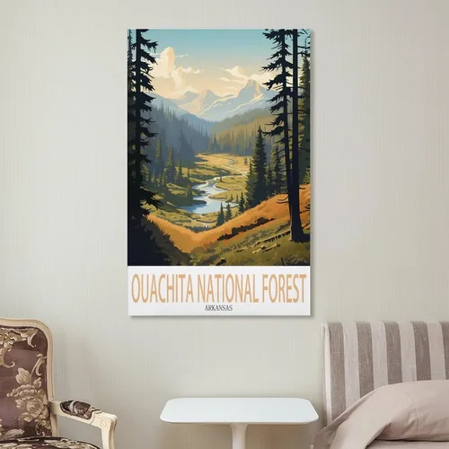 Vista 7 de Ouachita - Póster de viaje vintage del bosque nacional de Arkansas, 08 x 12 pulgadas (7.9 x 11.8 in), pintura en lienzo para sala de estar
