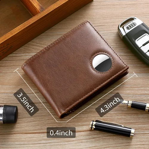 Vista 29 de Swallowmall AirTag Billetera para hombre con bloqueo RFID, de piel auténtica, plegable, para AirTag con 1 ventana de identificación, 13 tarjeteros