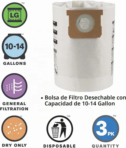 Vista 3 de Bolsa de filtro colección desechable Shop-Vac 9066200, de 10 – 14 galones, 3