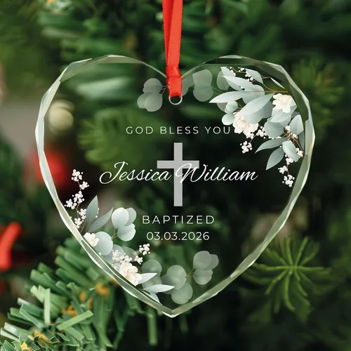 Vista 22 de Adorno de cristal personalizado para bautismo de bebé, regalo de bautismo para niños y niñas, regalo de confirmación, adorno de árbol de Navidad