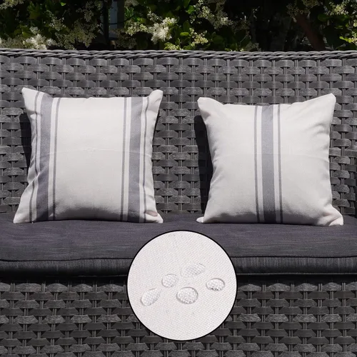 Vista 32 de ONWAY Juego de 2 fundas de almohada para exteriores impermeables de 16 x 16 pulgadas, fundas decorativas de lino, fundas de almohada de lino beige