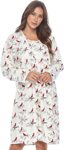 Vista 20 de Casual Nights Camisón de franela con flores de manga larga para mujer Azul