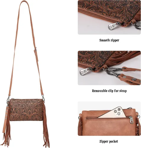 Vista 6 de Montana West Cowhair - Bolso cruzado de piel para teléfono celular, cartera para mujer, vaquera occidental, pequeño bolso cruzado