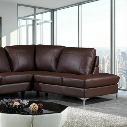 Vista 5 de Cortesi Home Sofá modular contemporáneo de cuero genuino Dallas con diván derecho, marrón