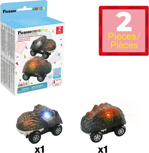 Vista 3 de PicassoTiles 2 piezas de camiones de pista de carreras Swift altamente detallados con dinosaurios en paquete al por mayor. Compatibles con kits