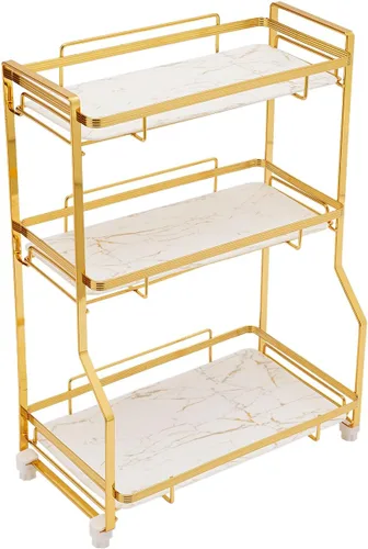 Vista 3 de Organizador de mostrador de baño de 3 niveles, organizador de perfume dorado de acero inoxidable, organizador de maquillaje, estante
