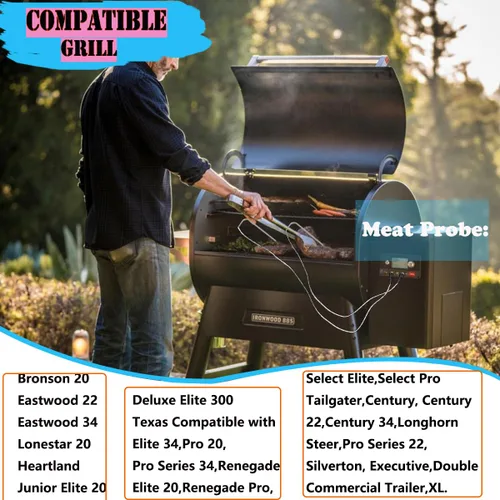 Vista 2 de Repuesto para sonda de carne Traeger, compatible con parrillas de pellets de madera Traeger y ahumador, equipado con kit de soporte de parrilla