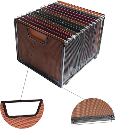 Vista 6 de Organizador de archivos colgante de malla metálica, caja de archivos para oficina/escuela/hogar, negro