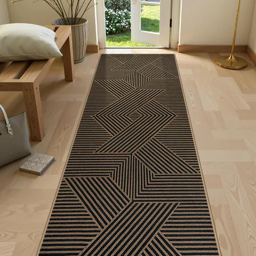 Vista 108 de Lahome Tapetes geométricos para puerta de interior para entrada, alfombra antideslizante lavable de 2 x 3 negro / neutro