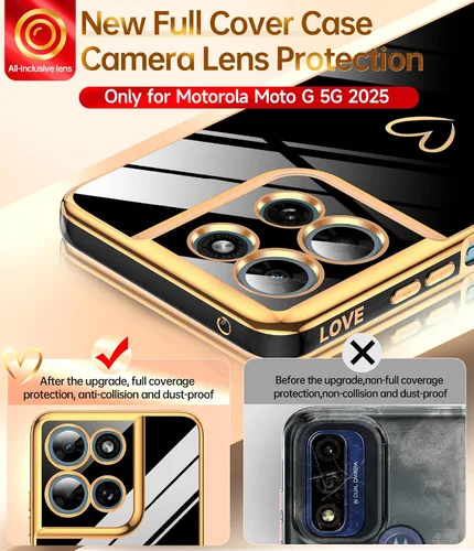 Vista 2 de LeYi Funda para Motorola-G 2025: Love Heart Plating Luxury, Negro