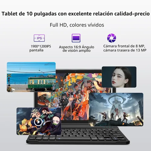 Vista 4 de EITOMIN Tablet Android 2026 Última tableta de 10 pulgadas con teclado, 128 GB ROM 16 GB RAM TF1TB Expand, Octa-Core, 5GWiFi, 1080FHD, Negro