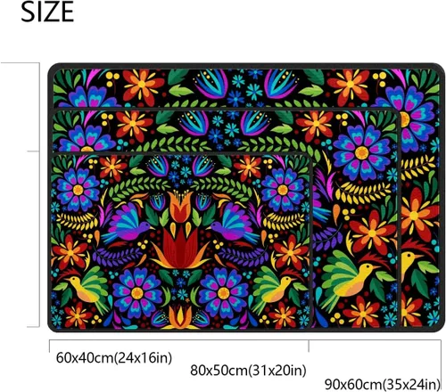 Vista 6 de Felpudo con diseño floral de pájaros mexicanos, resistente a la suciedad, lavable a máquina, tapete antideslizante para cocina, baño, lavandería, 24