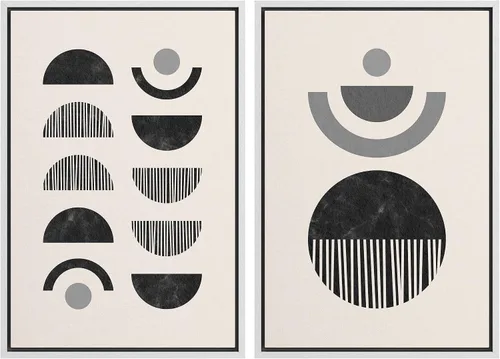 Vista 28 de SIGNFORD Lienzo enmarcado para pared, juego de arte geométrico retro de mediados de siglo, plantas forestales, ilustraciones con formas abstractas