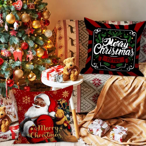Vista 2 de Lanpn Juego de 4 fundas de almohada navideñas de Papá Noel negro de 16 x 16 pulgadas, funda de cojín decorativa de Navidad negra afroamericana de 16