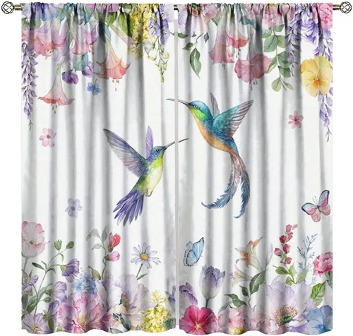 Vista 29 de Cortinas opacas de flores de colibrí, para dormitorio y sala de estar, diseño estético rústico y moderno, juego de 2 paneles, 42 x 45 pulgadas