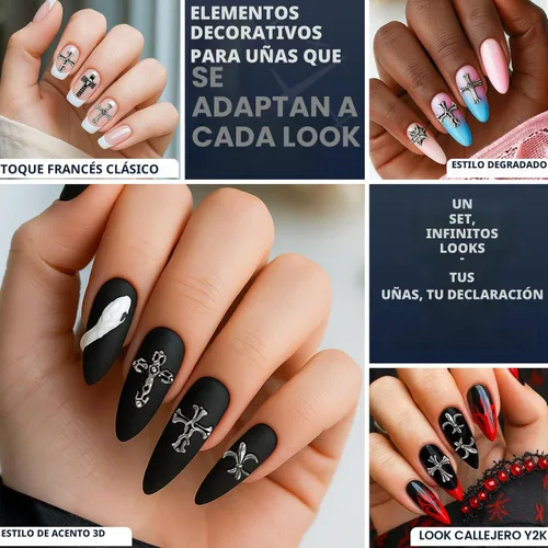 Vista 8 de 120 dijes de uñas con cruz plateada, acrílico 3D, para prensado y gel 120 dijes de cruz plateada para uñas