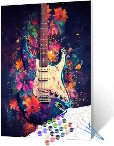 Vista 7 de Aihonmin Graffiti instrumental, paquete de 6 pinturas por números para adultos, kit de pintura musical por números, sobre lienzo para principiantes