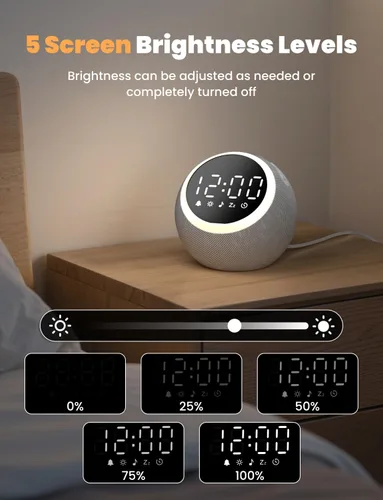 Vista 4 de LIORQUE Reloj despertador con máquina de ruido blanco y luz nocturna, 25 sonidos relajantes, volumen ajustable, temporizador de sueño, ideal