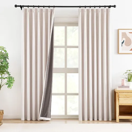 Vista 13 de Blue Pinch Pleated Linen Blend Full Blackout Curtains 84" Living Room 2pcs Azul