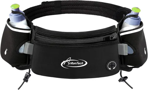 Vista 13 de AiRunTech Cinturón de hidratación para correr con botella de agua, riñonera para teléfono y cartera, bolsa de correr, accesorios esenciales BK+BK