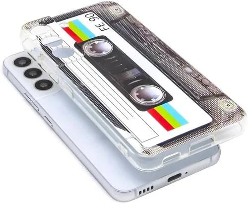 Vista 8 de FAteamll Funda para Galaxy S22 a prueba de golpes a prueba de arañazos con TPU suave parachoques retro cassette cinta caso compatible con Samsung