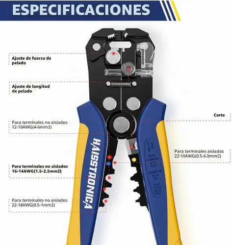Vista 4 de haisstronica Kit de pelacables de 201 piezas, herramienta automática de pelacables para cables AWG 24-10 con terminales aislados, pelacables