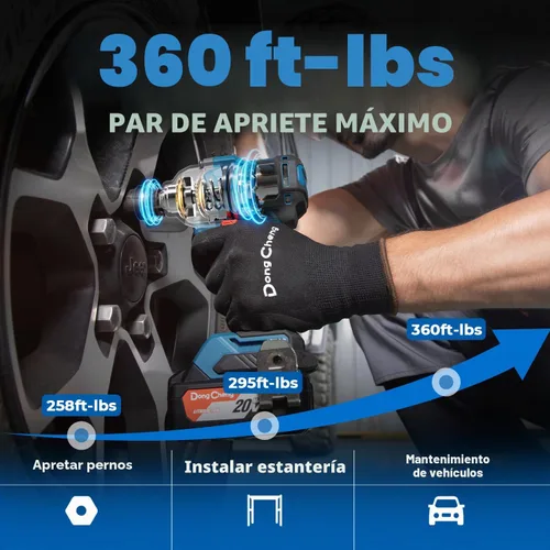 Vista 3 de Dong Cheng Llave de impacto sin escobillas de 20 V, par máximo de 360 ft-lbs (488 N.m), 1/2" con velocidad de 3 modos, pistola de impacto