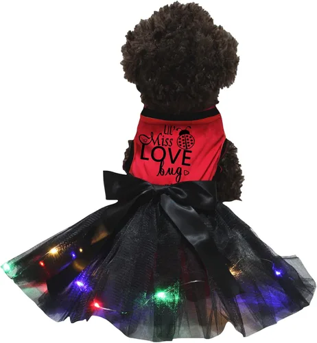Vista 2 de Petitebella Lil' Miss Love Bug - Vestido para perro (rojo/negro, talla XS)