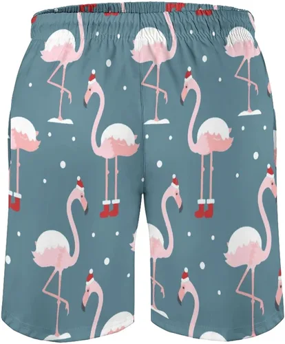 Vista 6 de Flamingo in Christmas Hat - Traje de baño para hombre, pantalones cortos de entrenamiento, traje de baño o pantalones cortos atléticos, secado