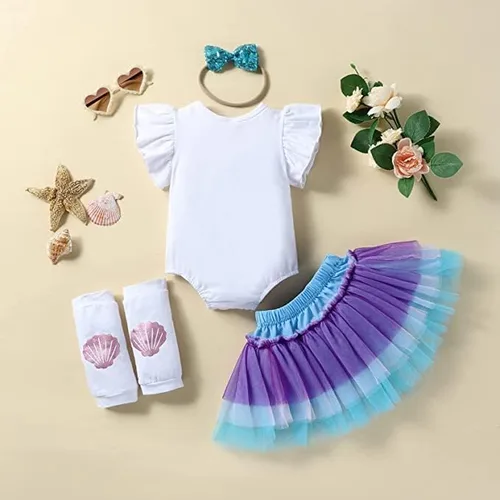 Vista 6 de Conjunto de mameluco para bebé recién nacido, falda tutú + diadema