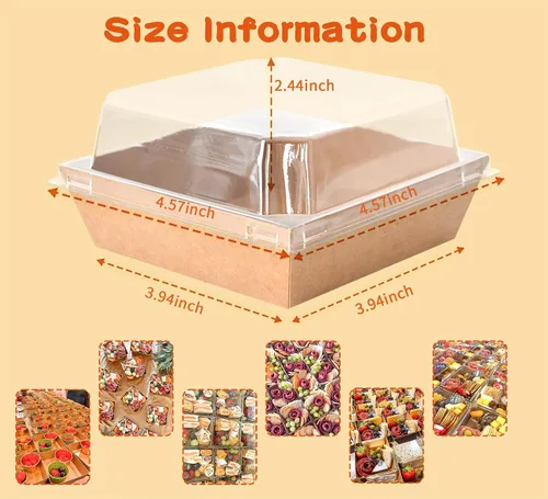 Vista 2 de XININSUN Cajas pequeñas de embutidos con tapas transparentes, mini caja de papel para llevar, recipientes de alimentos desechables, cajas de postre
