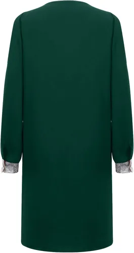Vista 2 de Vestido de talla grande para mujer, con lentejuelas de color, cuello en V, manga de hombros descubiertos, vestido casual de cóctel