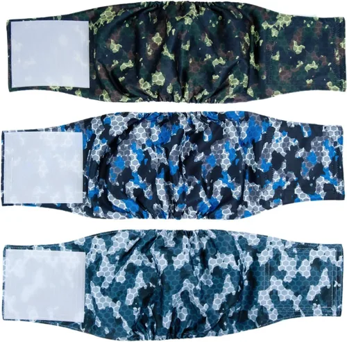 Vista 14 de Pet Soft Bandas para el vientre para perros – Pañales lavables para perros machos, reutilizables, paquete de 3 unidades para cachorros (XS, ejército)
