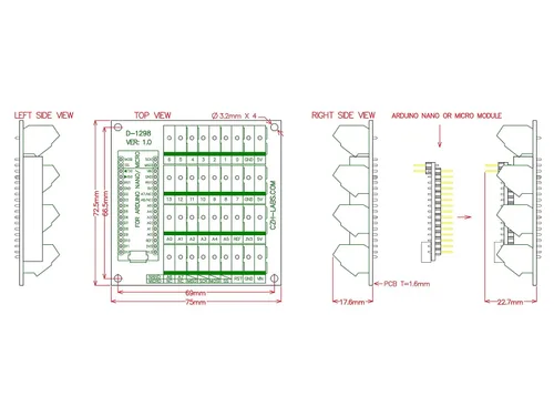 Vista 5 de Placa de módulo de ruptura de bloque de terminales de tornillo para Arduino Nano/Micro.